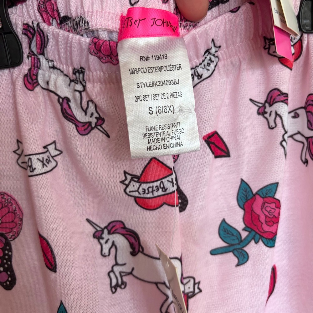 Betsey Johnson Kids Pink 2PC Pajama Set Heart Unicorn Ruffle Size S 6/6X NEW - Picture 5 of 7